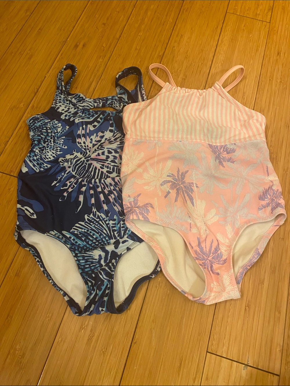 Girls' One-Piece Swimsuit - Pink Palm Print